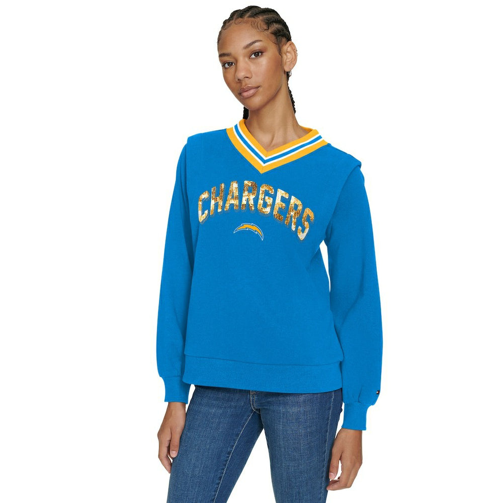 Los Angeles Chargers Tommy Hilfiger Women's Alice V-Neck Pullover Sweatshirt Powder Blue - NFL