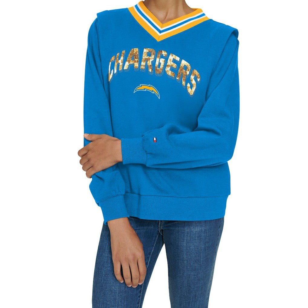 Los Angeles Chargers Tommy Hilfiger Women's Alice V-Neck Pullover Sweatshirt Powder Blue - NFL