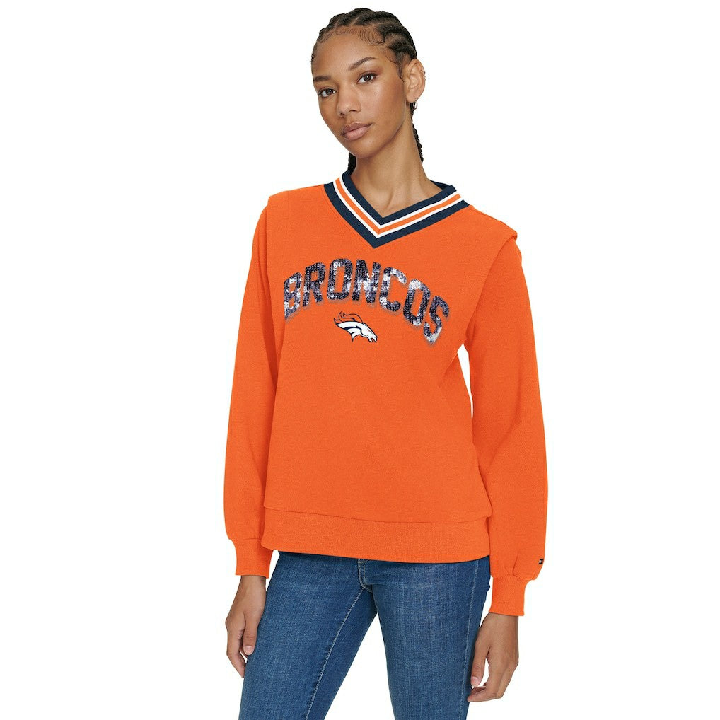 Denver Broncos Tommy Hilfiger Women's Alice V-Neck Pullover Sweatshirt Orange - NFL