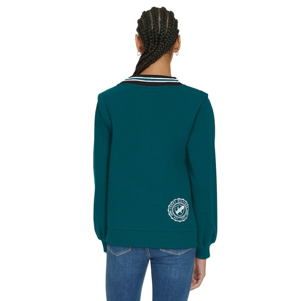 Philadelphia Eagles Tommy Hilfiger Women's Alice V-Neck Pullover Sweatshirt Midnight Green - NFL