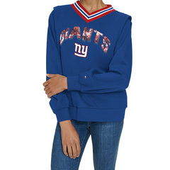 New York Giants Tommy Hilfiger Women's Alice V-Neck Pullover Sweatshirt Royal - NFL
