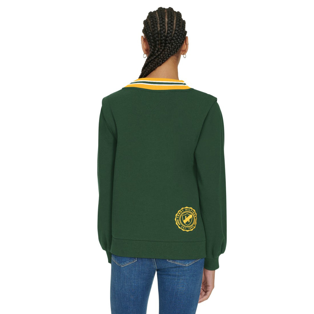 Green Bay Packers Tommy Hilfiger Women's Alice V-Neck Pullover Sweatshirt Green - NFL