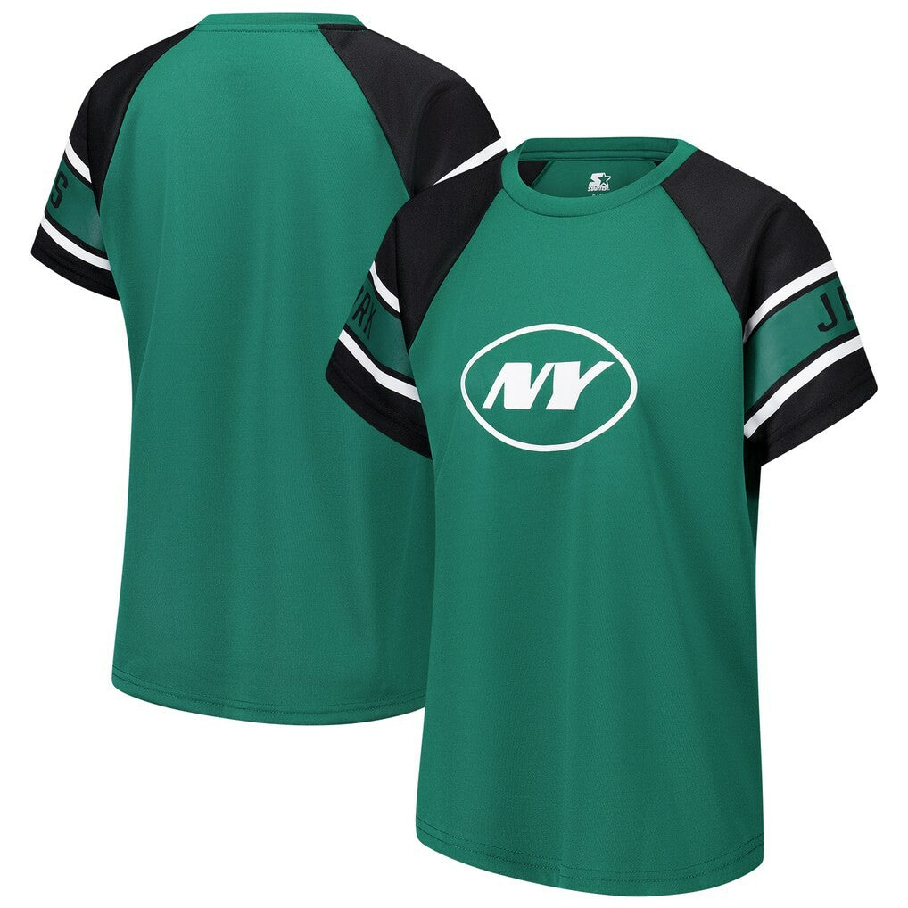 New York Jets Starter Women's 1st Rounder Color Block Raglan Top Green - NFL
