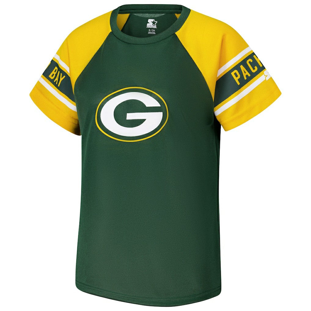 Green Bay Packers Starter Women's 1st Rounder Color Block Raglan Top Green - NFL