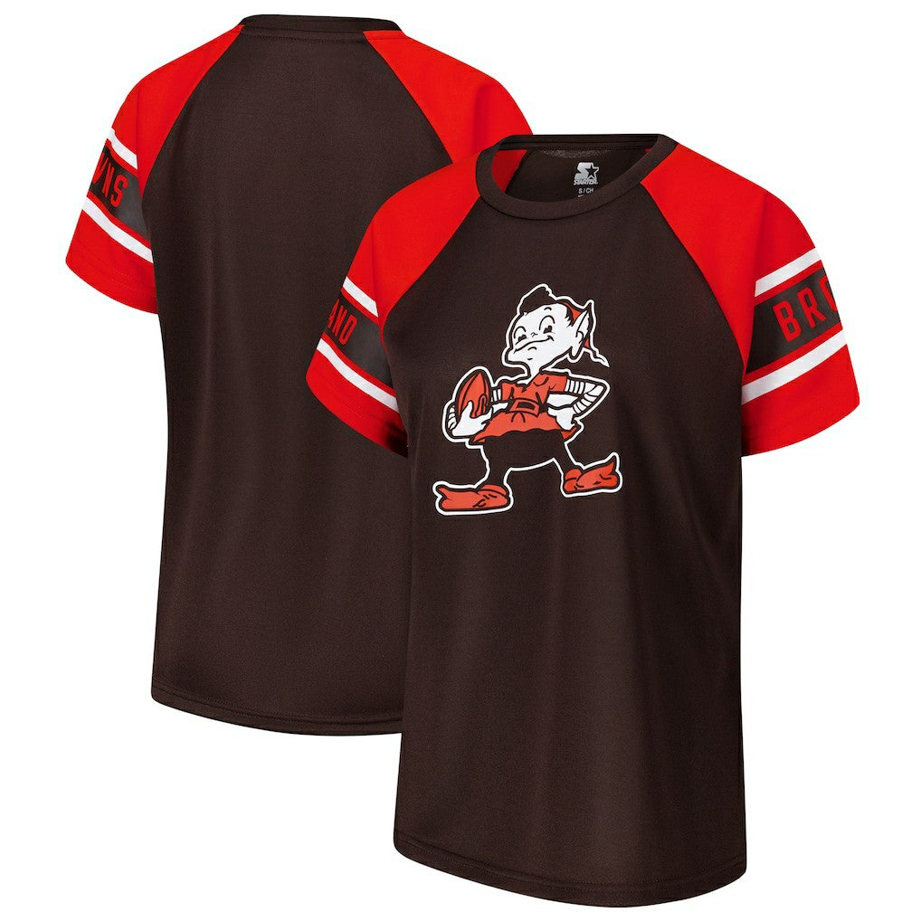Cleveland Browns Starter Women's 1st Rounder Color Block Raglan Top Brown - NFL