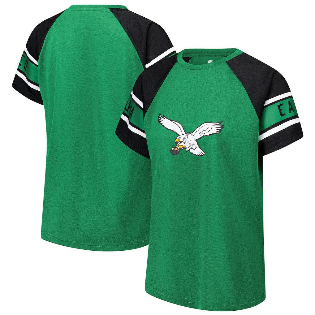 Philadelphia Eagles Starter Women's 1st Rounder Color Block Raglan Top Kelly Green - NFL