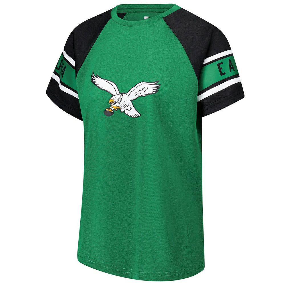 Philadelphia Eagles Starter Women's 1st Rounder Color Block Raglan Top Kelly Green - NFL