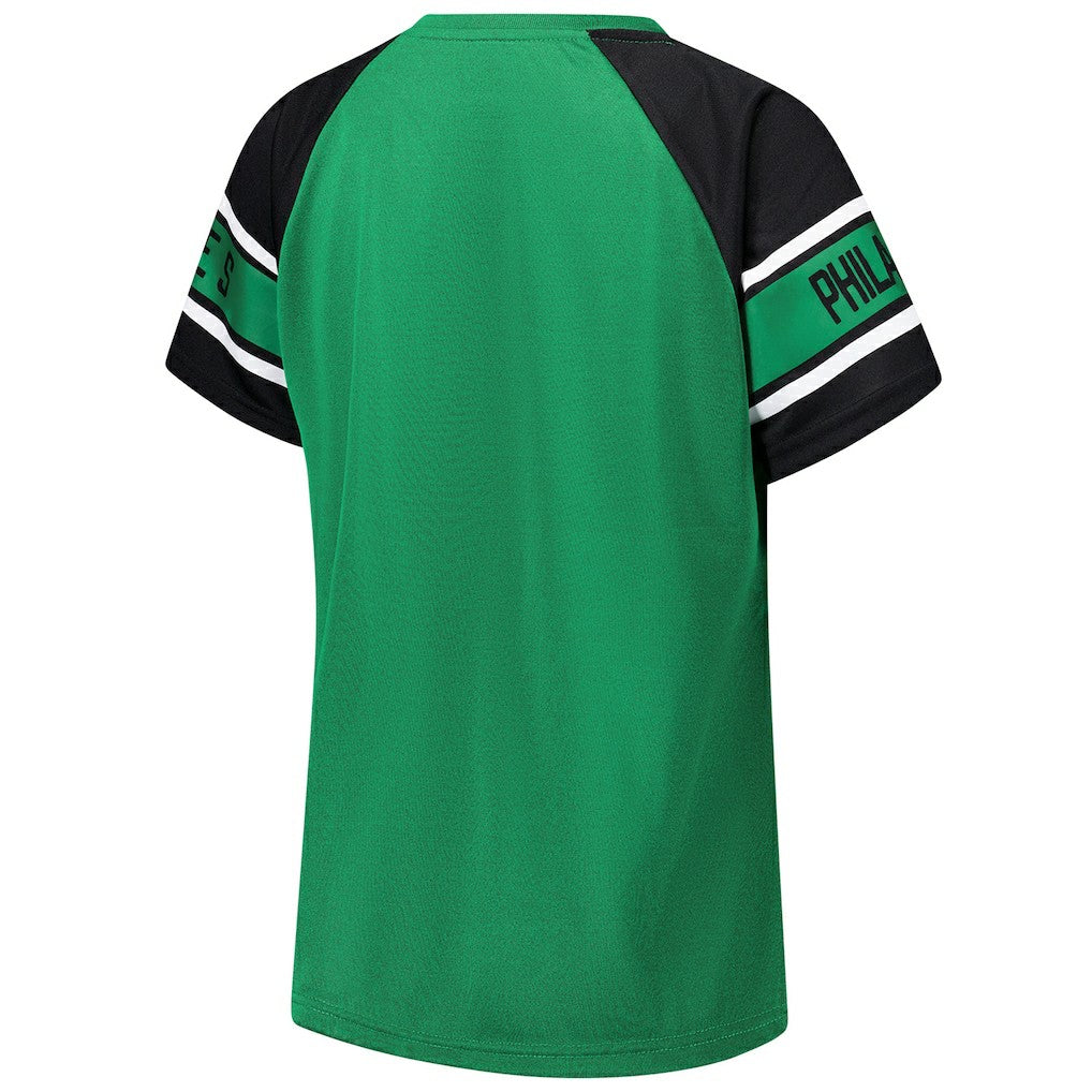 Philadelphia Eagles Starter Women's 1st Rounder Color Block Raglan Top Kelly Green - NFL