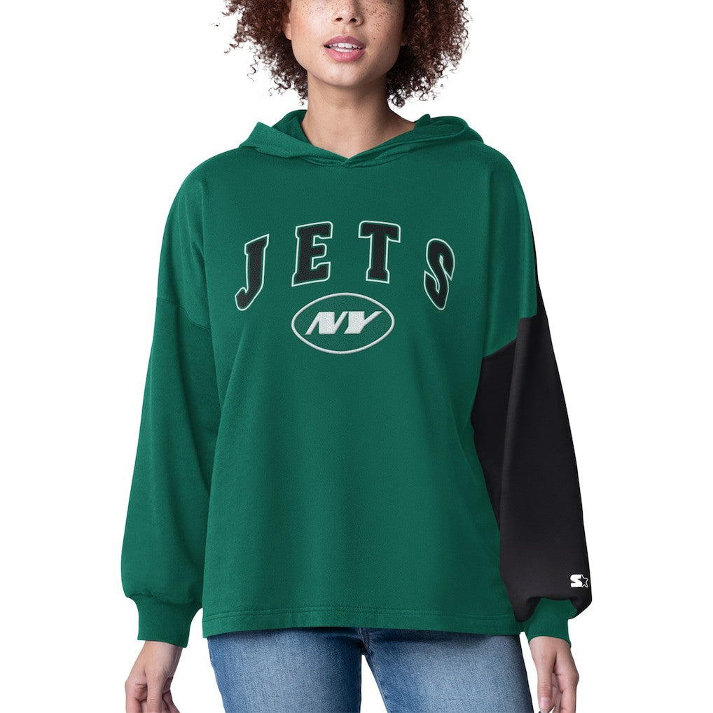 New York Jets Starter Women's Power Move Long Sleeve Pullover Hoodie Green - NFL