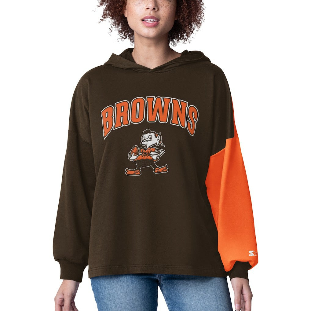 Cleveland Browns Starter Women's Power Move Long Sleeve Pullover Hoodie Brown - NFL