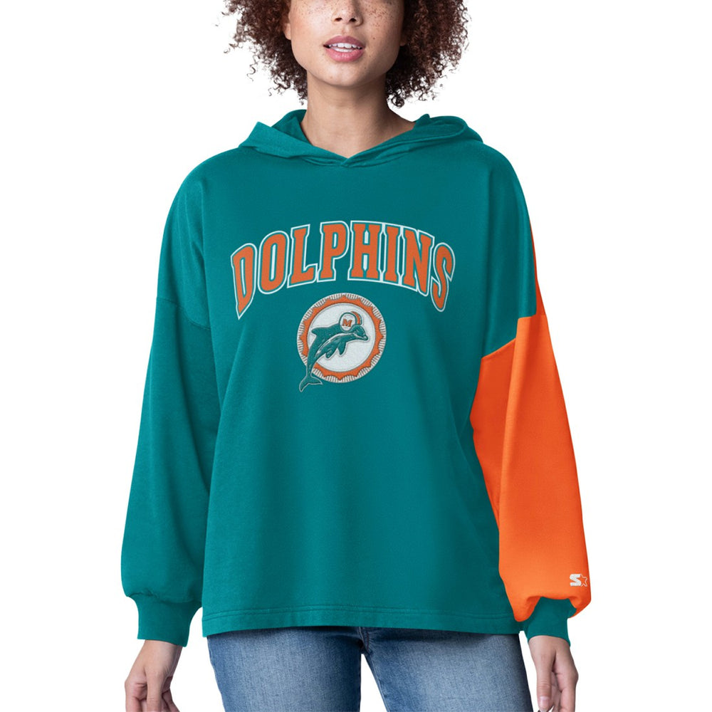 Miami Dolphins Starter Women's Power Move Long Sleeve Pullover Hoodie Aqua - NFL