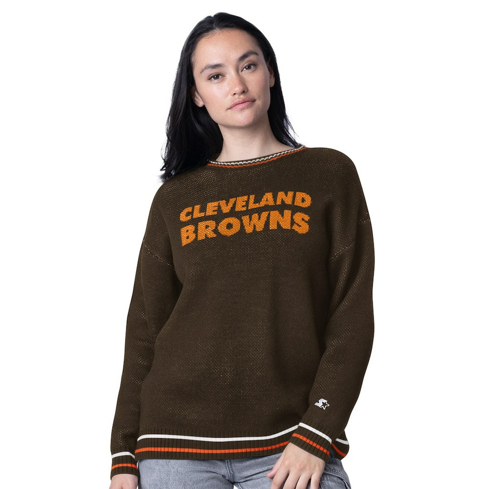 Cleveland Browns Starter Women's Oversized On the Ball Intarsia Knit Pullover Sweater Brown - NFL