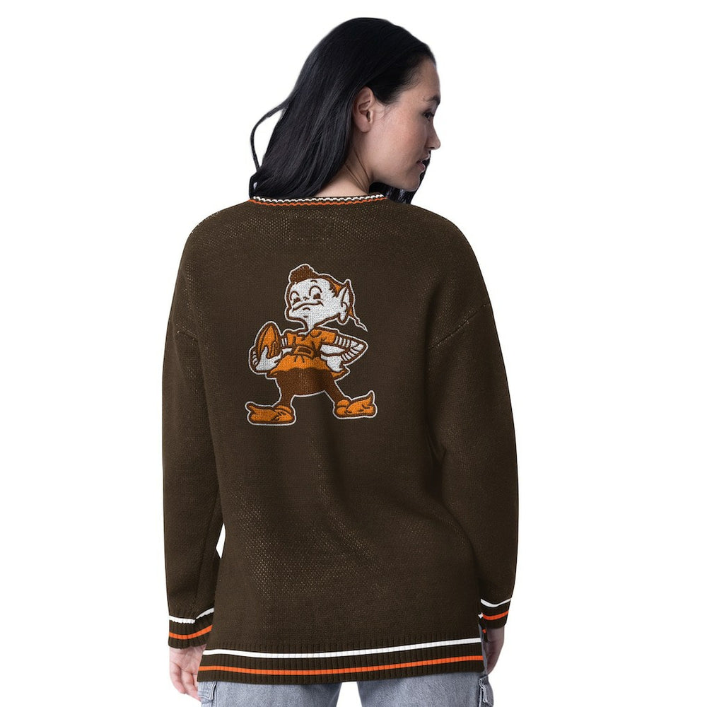 Cleveland Browns Starter Women's Oversized On the Ball Intarsia Knit Pullover Sweater Brown - NFL