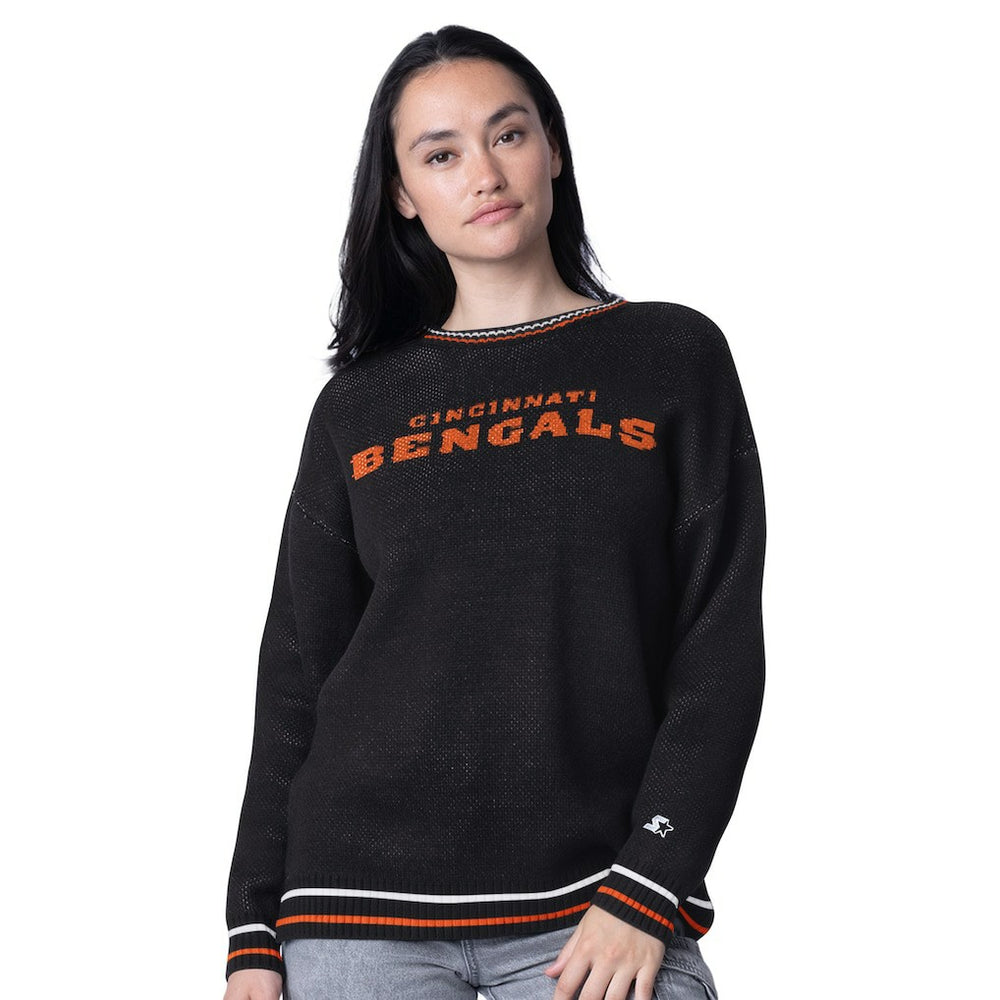 Cincinnati Bengals Starter Women's Oversized On the Ball Intarsia Knit Pullover Sweater Black - NFL