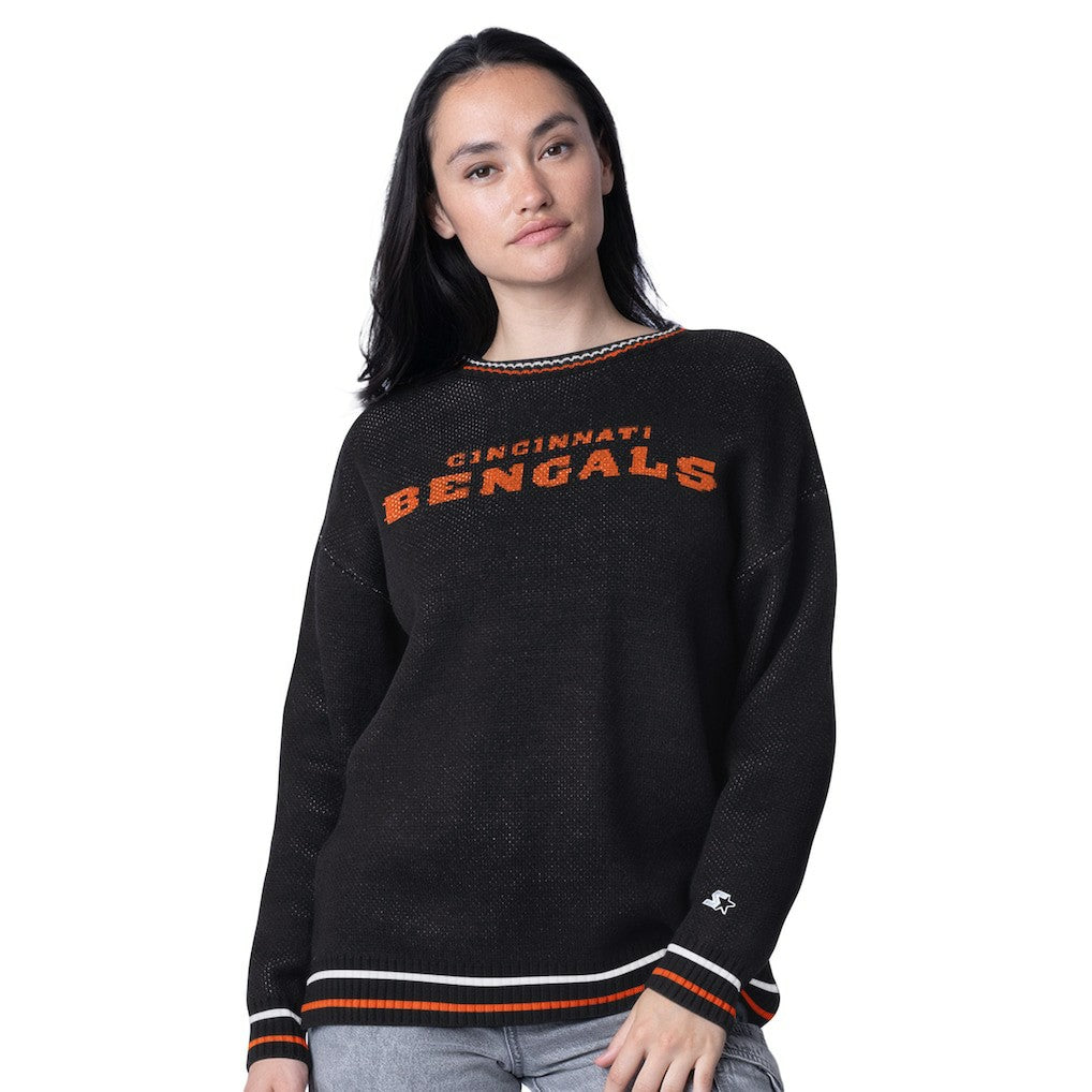 Cincinnati Bengals Starter Women's Oversized On the Ball Intarsia Knit Pullover Sweater Black - NFL