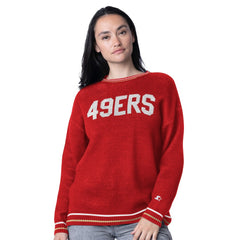San Francisco 49ers Starter Women's Oversized On the Ball Intarsia Knit Pullover Sweater Scarlet - NFL