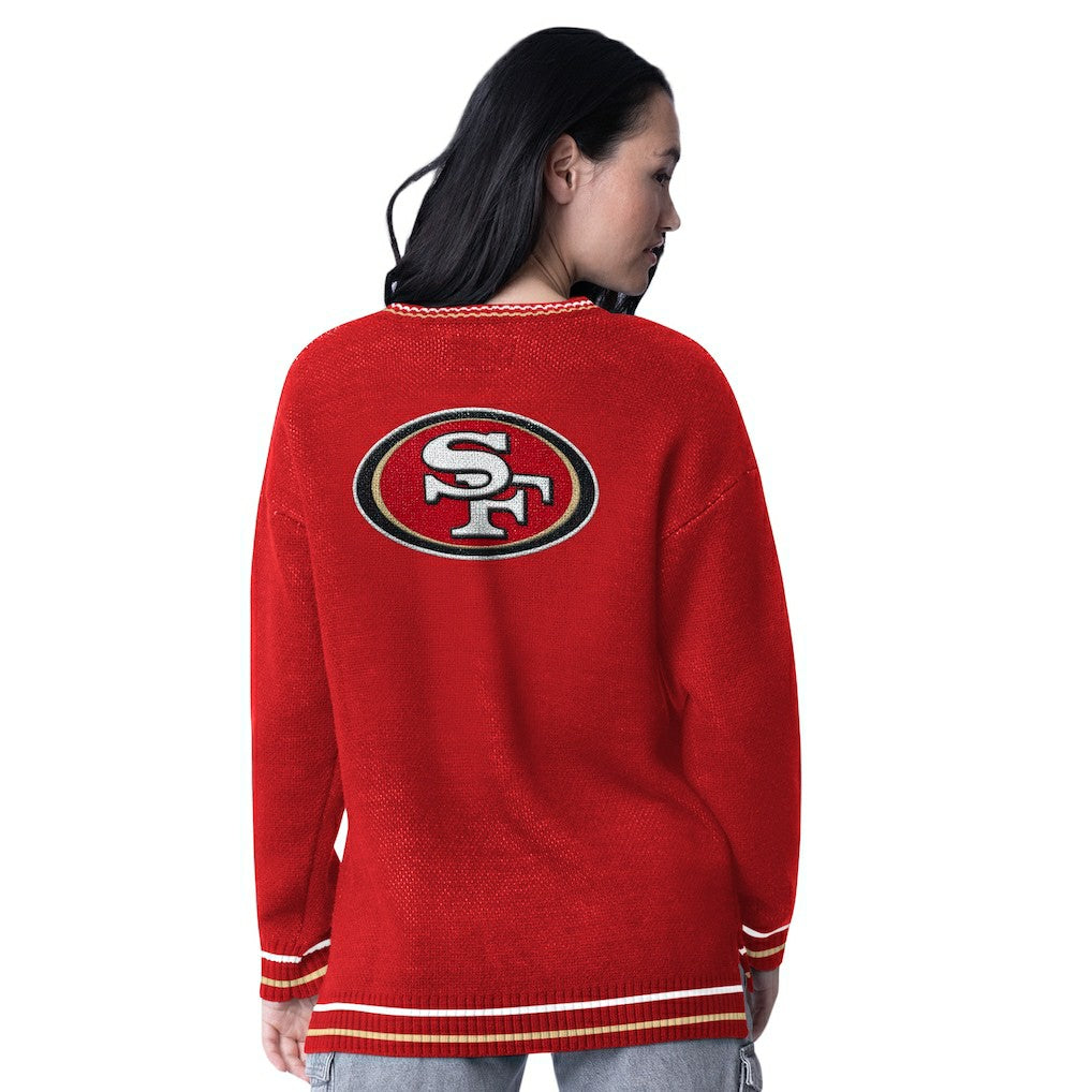 San Francisco 49ers Starter Women's Oversized On the Ball Intarsia Knit Pullover Sweater Scarlet - NFL