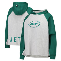 New York Jets DKNY Sport Women's Joy Cropped Raglan Pullover Hoodie - Gray/Green - NFL