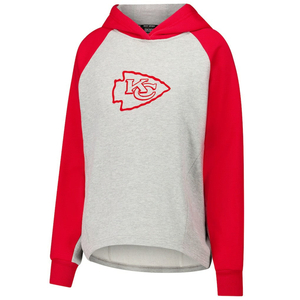Kansas City Chiefs DKNY Sport Women's Joy Cropped Raglan Pullover Hoodie - Gray/Red - NFL