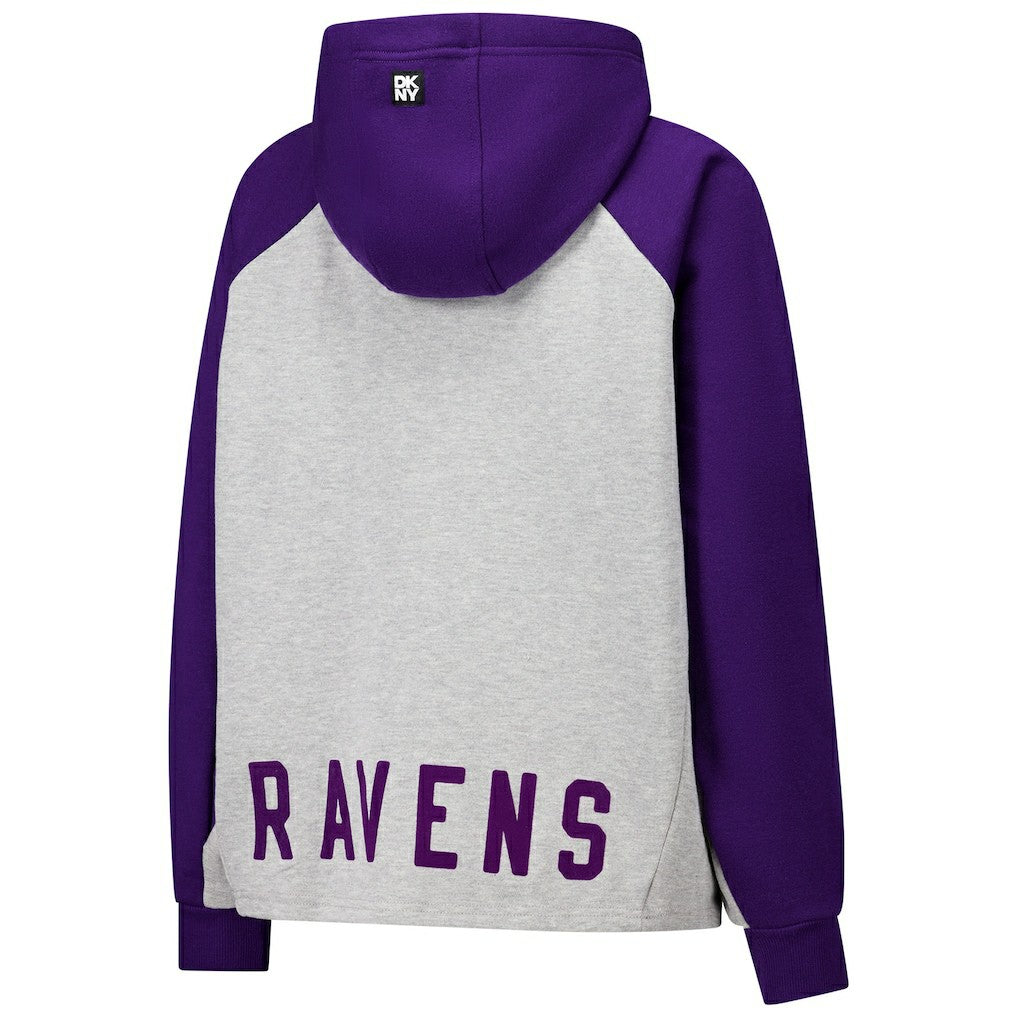 Baltimore Ravens DKNY Sport Women's Joy Cropped Raglan Pullover Hoodie - Gray/Purple - NFL