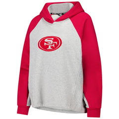 San Francisco 49ers DKNY Sport Women's Joy Cropped Raglan Pullover Hoodie - Gray/Scarlet - NFL