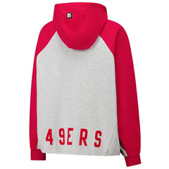 San Francisco 49ers DKNY Sport Women's Joy Cropped Raglan Pullover Hoodie - Gray/Scarlet - NFL