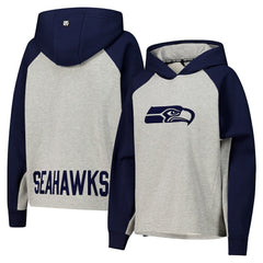 Seattle Seahawks DKNY Sport Women's Joy Cropped Raglan Pullover Hoodie - Gray/College Navy - NFL