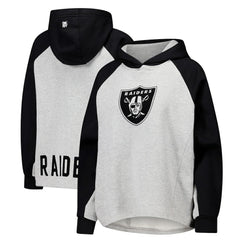 Las Vegas Raiders DKNY Sport Women's Joy Cropped Raglan Pullover Hoodie - Gray/Black - NFL