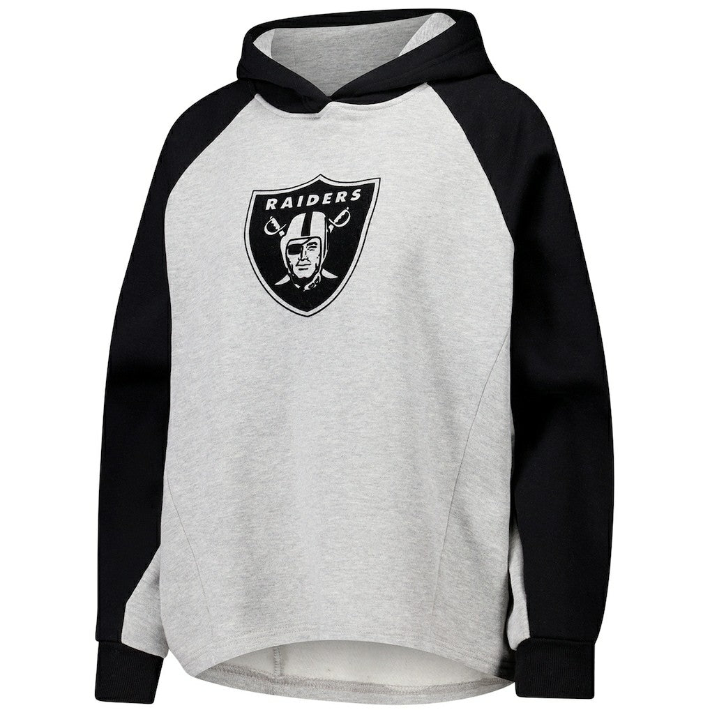 Las Vegas Raiders DKNY Sport Women's Joy Cropped Raglan Pullover Hoodie - Gray/Black - NFL