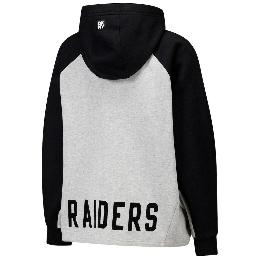 Las Vegas Raiders DKNY Sport Women's Joy Cropped Raglan Pullover Hoodie - Gray/Black - NFL