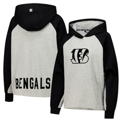Cincinnati Bengals DKNY Sport Women's Joy Cropped Raglan Pullover Hoodie - Gray/Black - NFL
