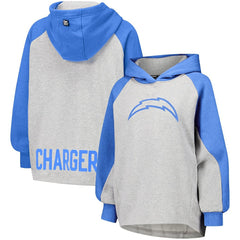 Los Angeles Chargers DKNY Sport Women's Joy Cropped Raglan Pullover Hoodie - Gray/Powder Blue - NFL
