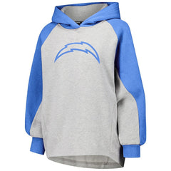 Los Angeles Chargers DKNY Sport Women's Joy Cropped Raglan Pullover Hoodie - Gray/Powder Blue - NFL