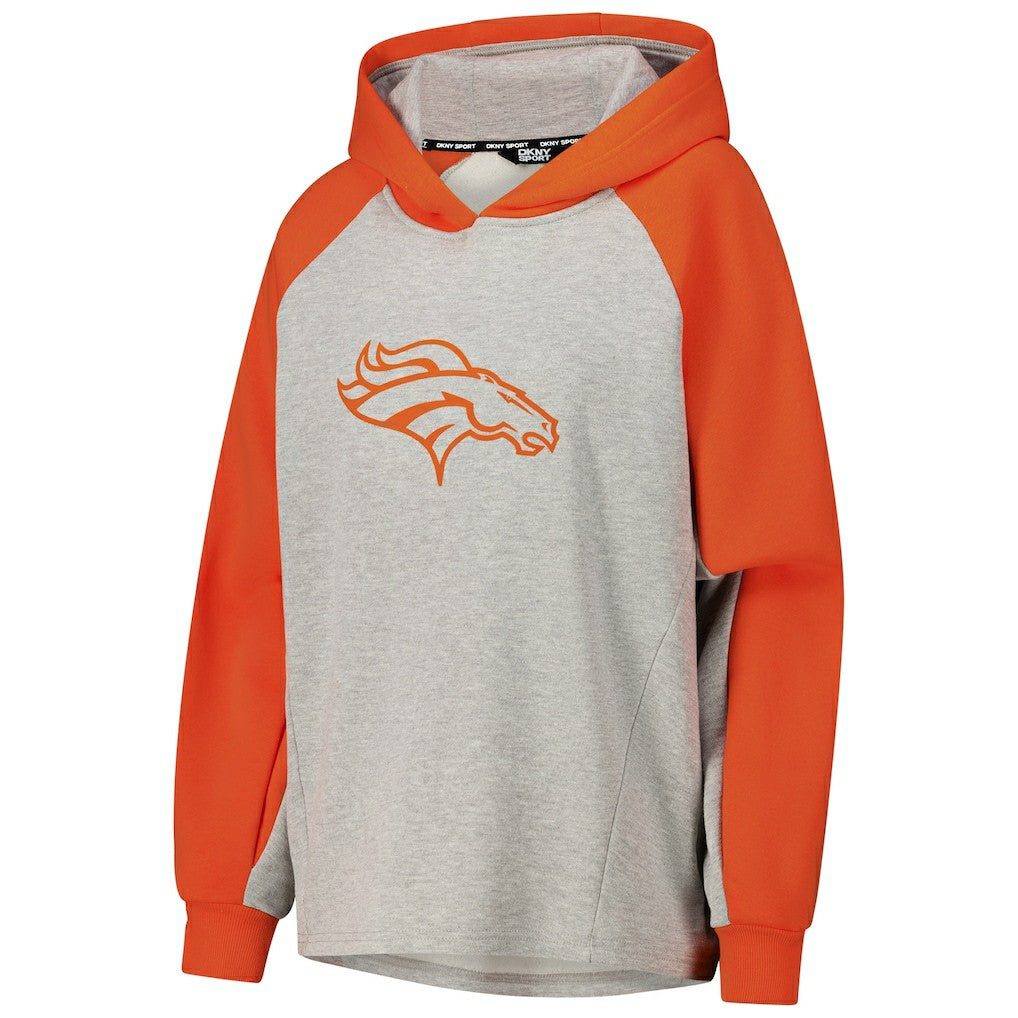 Denver Broncos DKNY Sport Women's Joy Cropped Raglan Pullover Hoodie - Gray/Orange - NFL