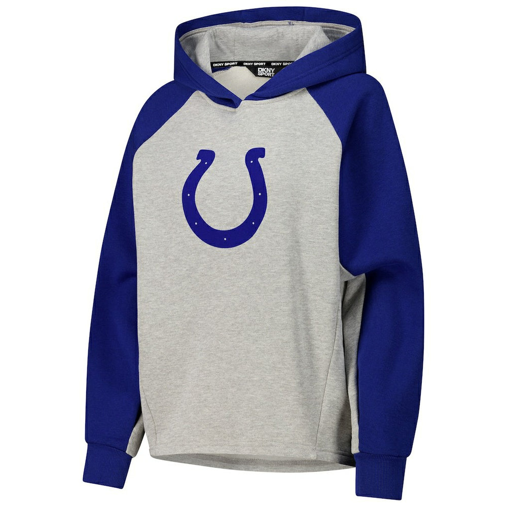 Indianapolis Colts DKNY Sport Women's Joy Cropped Raglan Pullover Hoodie - Gray/Royal - NFL