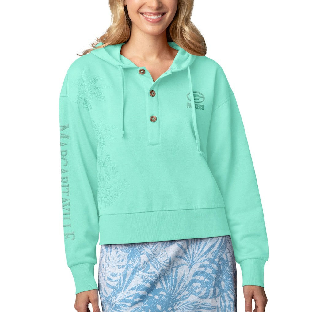 Green Bay Packers Margaritaville Women's Island Dream Solid Pullover Hoodie Mint - NFL
