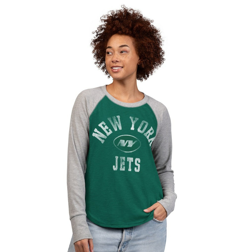 New York Jets G-III 4Her by Carl Banks Women's Waffle Knit Raglan Long Sleeve T-Shirt Green/Heather Gray - NFL
