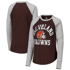 Cleveland Browns G-III 4Her by Carl Banks Women's Waffle Knit Raglan Long Sleeve T-Shirt Brown/Heather Gray - NFL