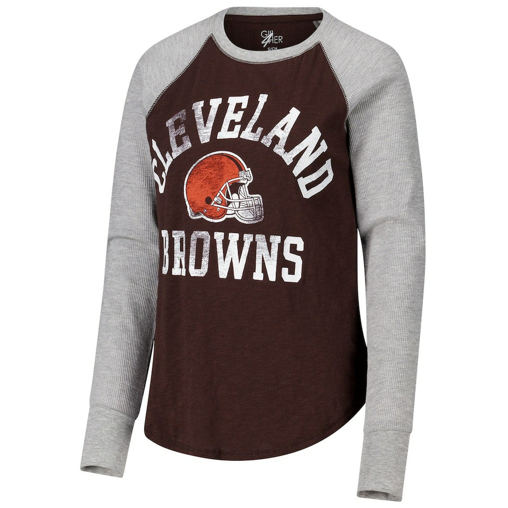 Cleveland Browns G-III 4Her by Carl Banks Women's Waffle Knit Raglan Long Sleeve T-Shirt Brown/Heather Gray - NFL