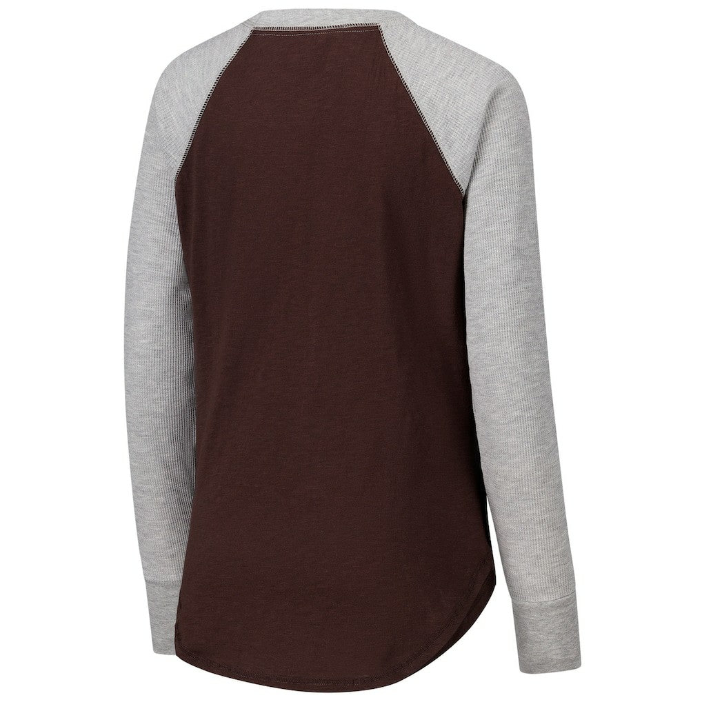 Cleveland Browns G-III 4Her by Carl Banks Women's Waffle Knit Raglan Long Sleeve T-Shirt Brown/Heather Gray - NFL