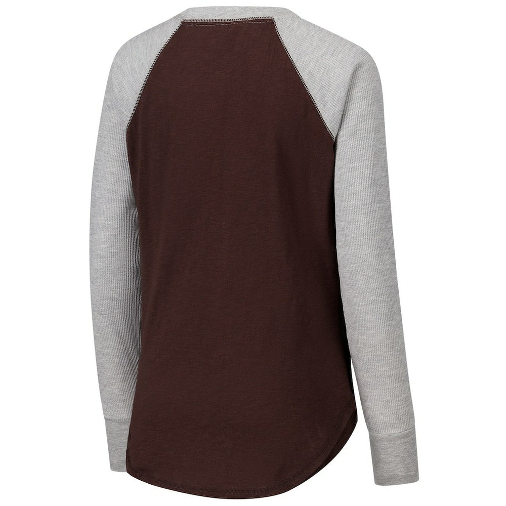 Cleveland Browns G-III 4Her by Carl Banks Women's Waffle Knit Raglan Long Sleeve T-Shirt Brown/Heather Gray - NFL
