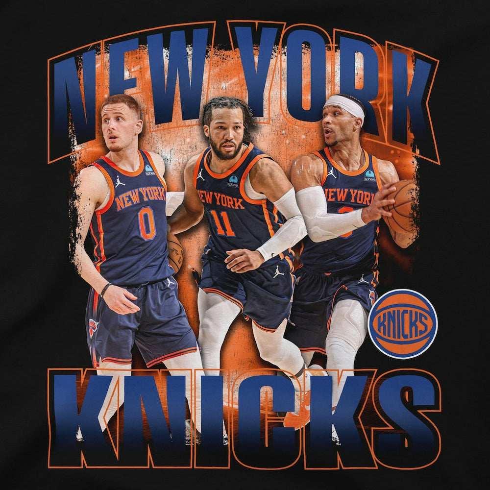 NBA - Jalen Brunson, Donte DiVincenzo & Josh Hart New York Knicks Stadium Essentials Unisex Trio T-Shirt - Black