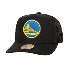 Mitchell & Ness - Golden State Warriors Monogram Allover Logo Mesh Trucker Adjustable Hat - Black
