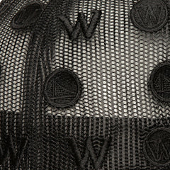 Mitchell & Ness - Golden State Warriors Monogram Allover Logo Mesh Trucker Adjustable Hat - Black