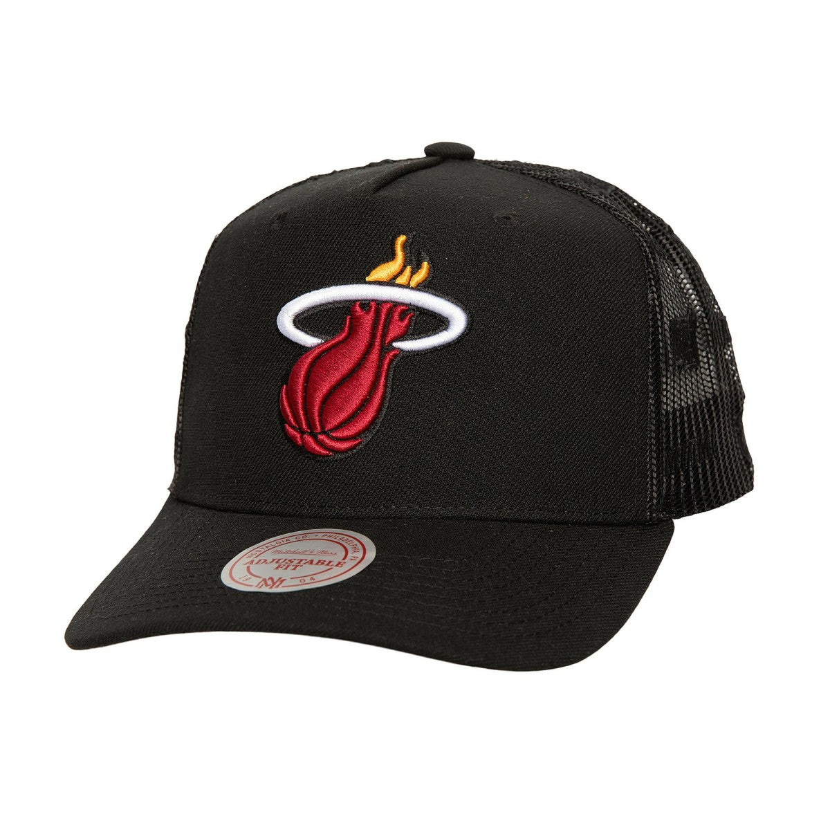 Mitchell & Ness - Miami Heat Monogram Allover Logo Mesh Trucker Adjustable Hat - Black