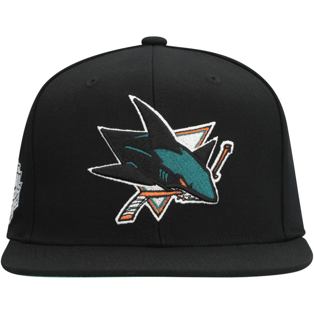San Jose Sharks - Mitchell & Ness Core Top Spot Snapback Hat Black