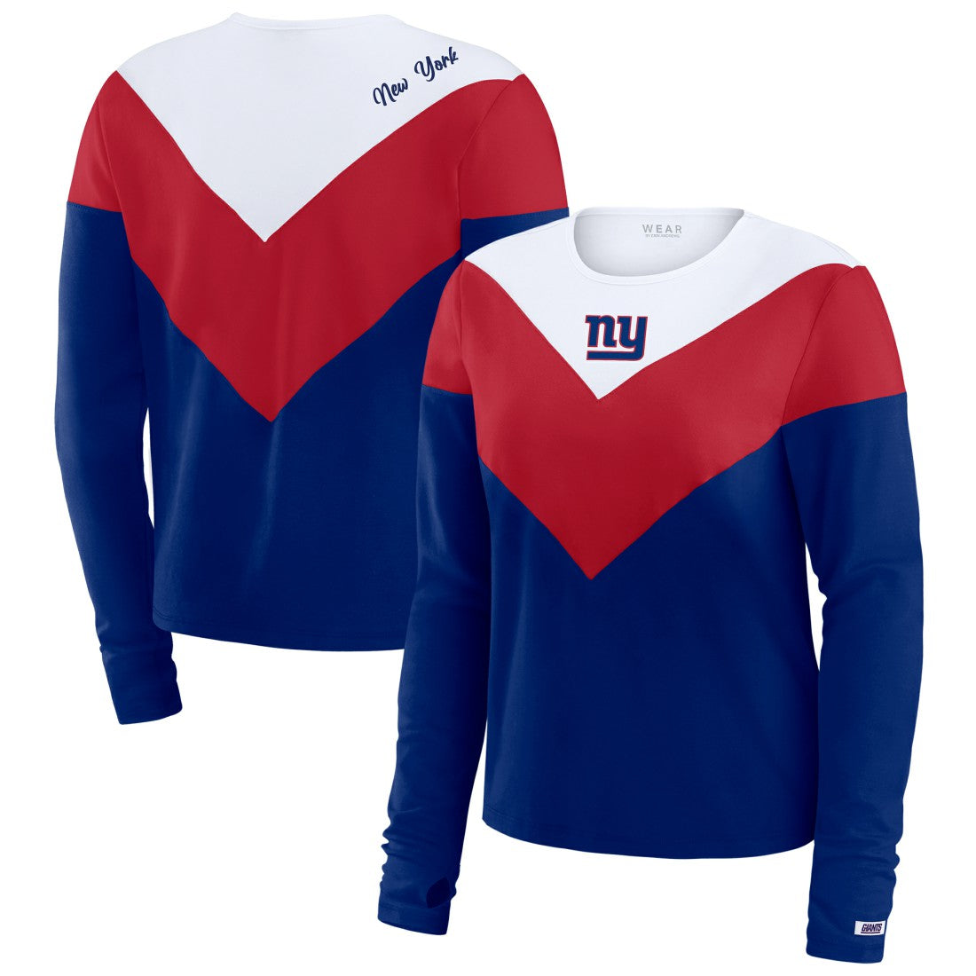 New York Giants WEAR by Erin Andrews Women's Chevron Tri-Blend Long Sleeve T-Shirt Royal/Red - NFL