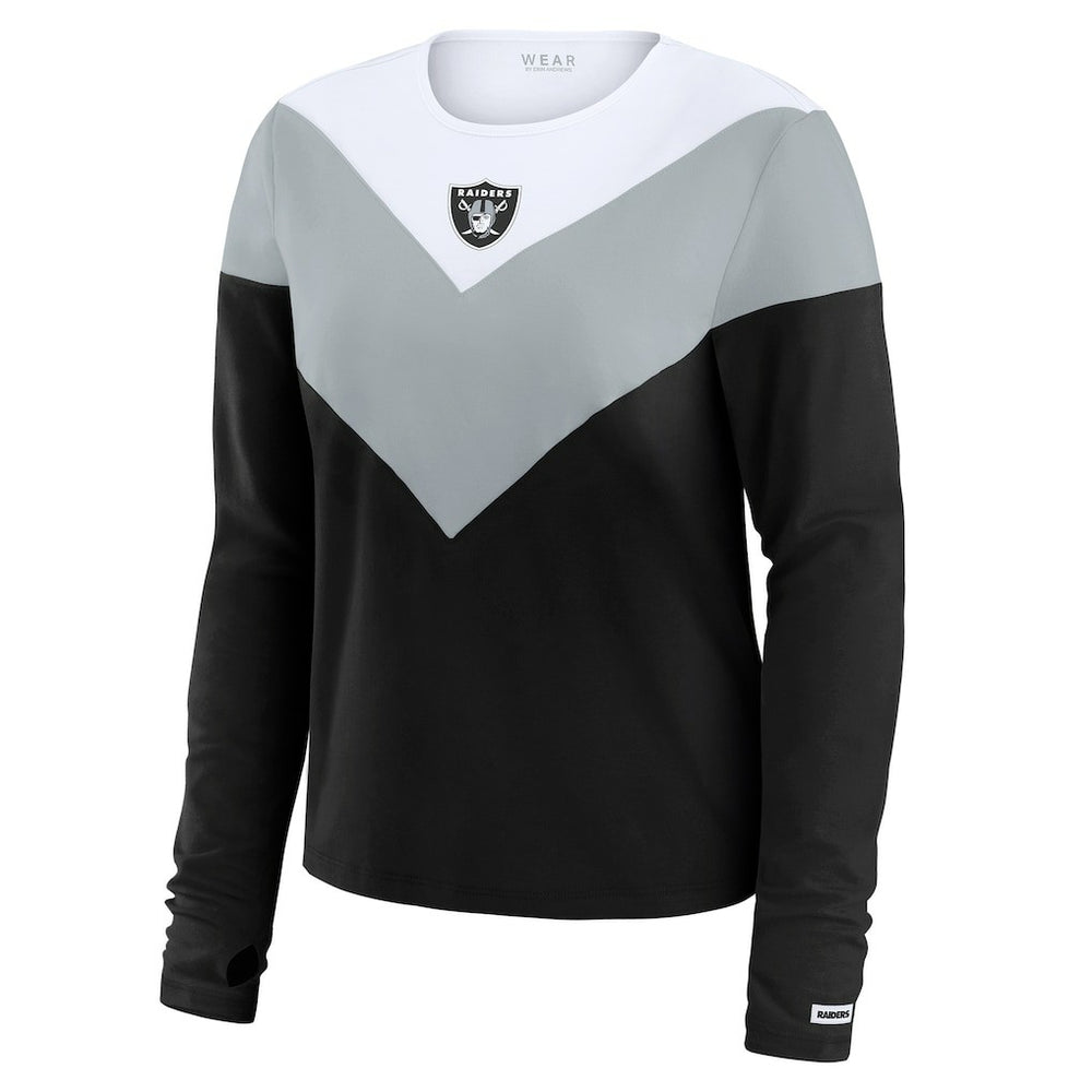 Las Vegas Raiders WEAR by Erin Andrews Women's Chevron Tri-Blend Long Sleeve T-Shirt Black/Silver - NFL