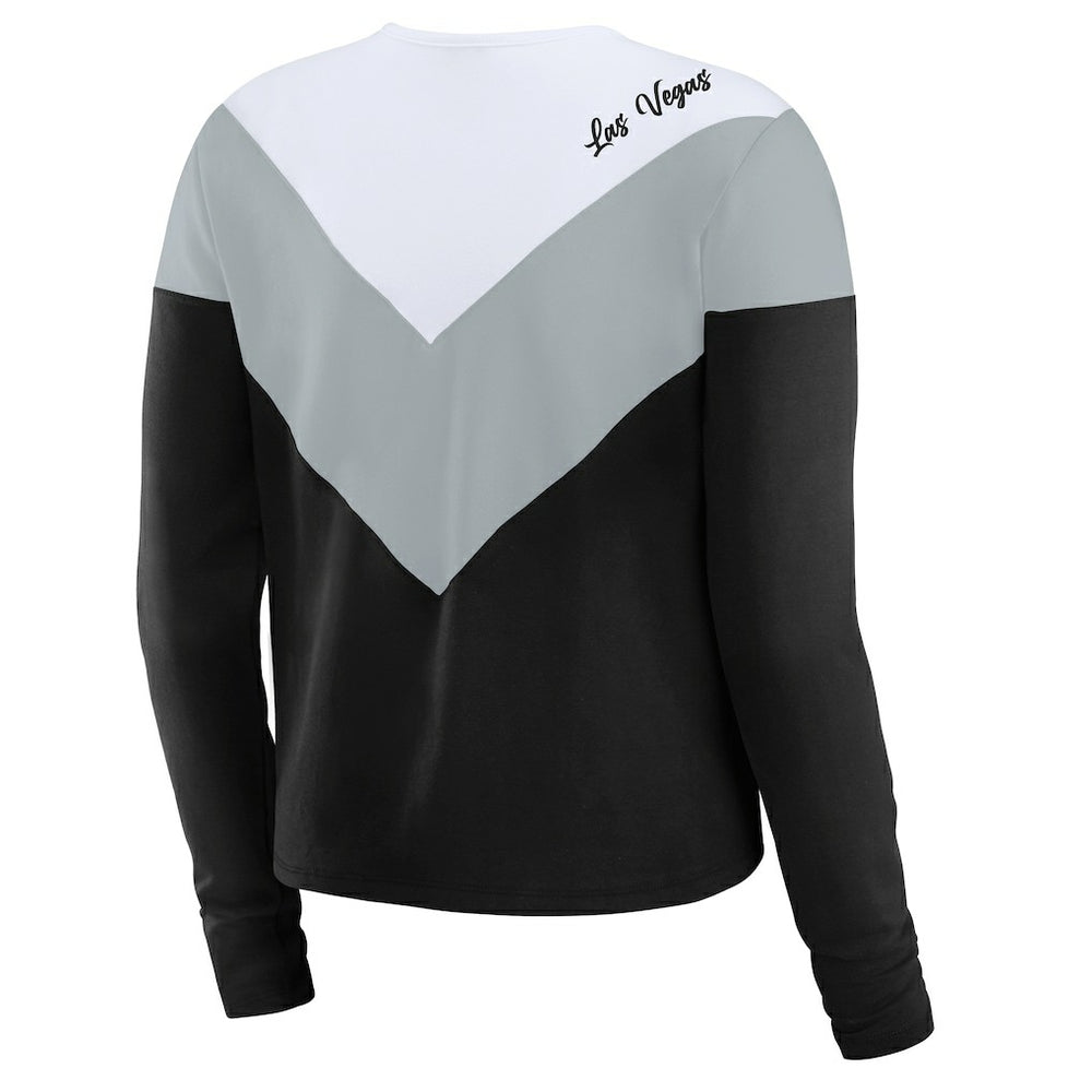 Las Vegas Raiders WEAR by Erin Andrews Women's Chevron Tri-Blend Long Sleeve T-Shirt Black/Silver - NFL
