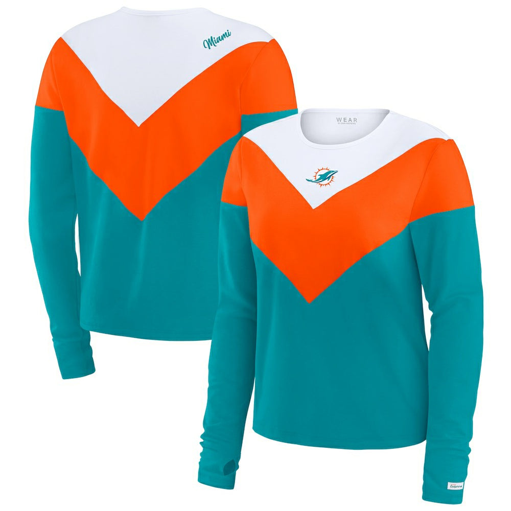 Miami Dolphins WEAR by Erin Andrews Women's Chevron Tri-Blend Long Sleeve T-Shirt Aqua/Orange - NFL